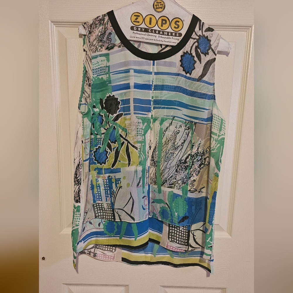 Colorful Sleeveless Silk Top with Abstract Print By Per Se Sz 12